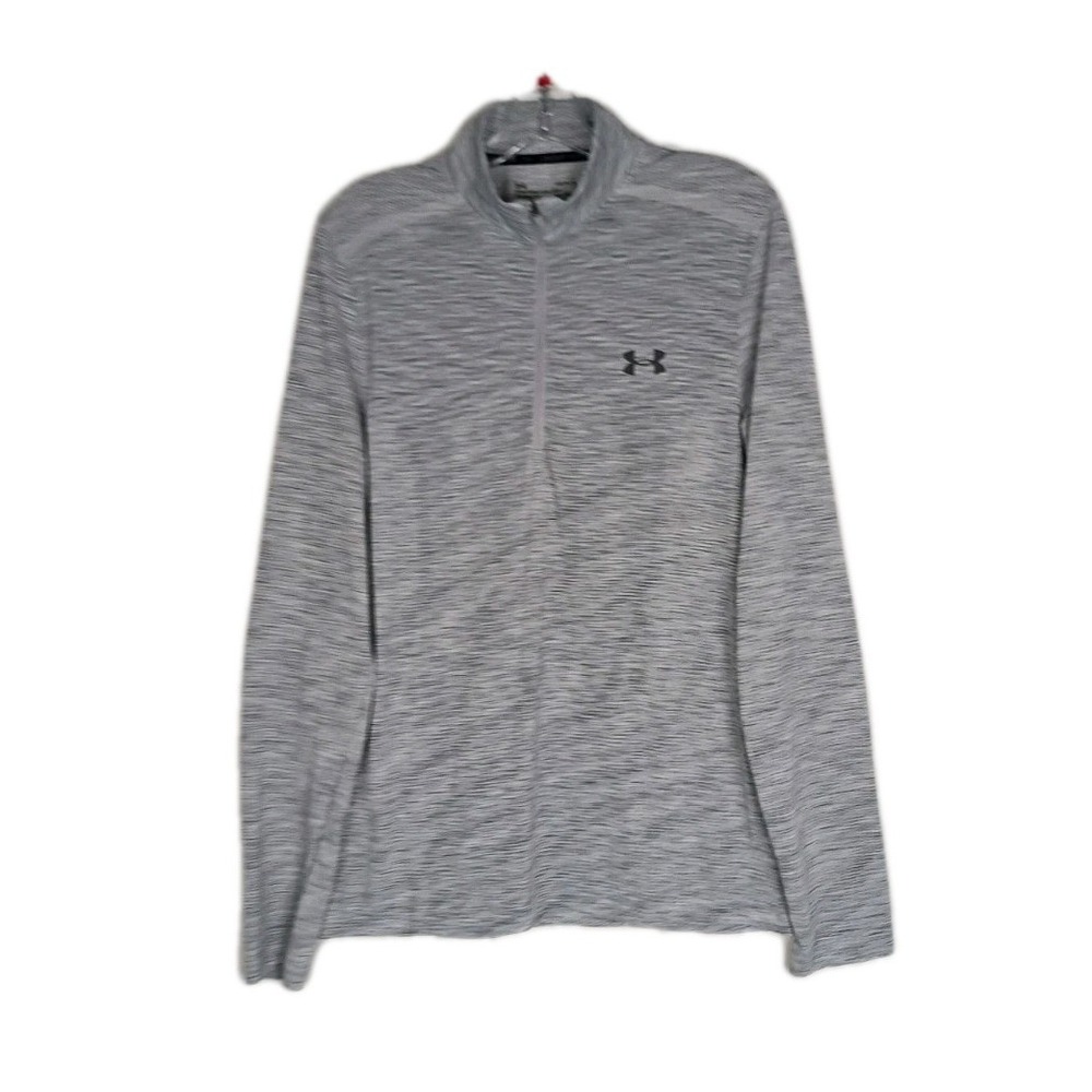 Under Armour Men Heather Gray 1/4 Zip Heatgear Fitted Threadborne Gym Shirt L